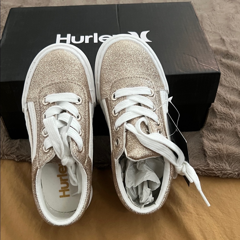 Hurley Kids Sparkle Sneakers - Glitter Gold and White